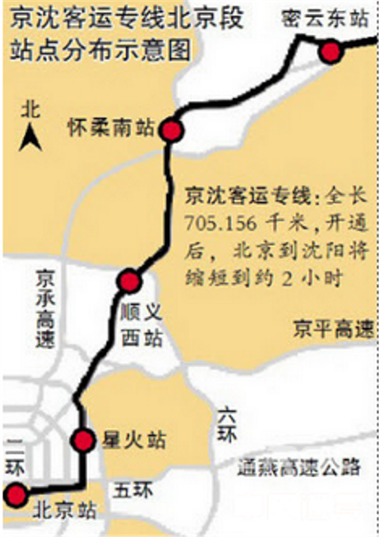 京沈客运专线位于中国东北和北京市,连接环渤海和东北工业基地两个