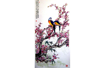绘画作品——鹦鹉樱花图