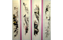 绘画作品——花卉四扇屏
