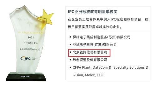 北信公司荣获“2021年度IPC亚洲标准教育明星单位奖”